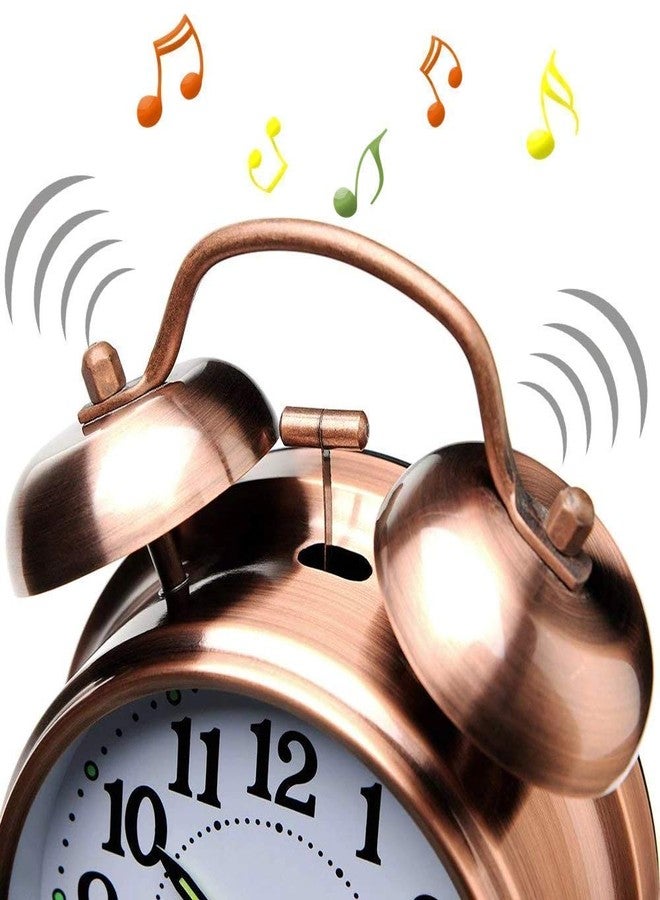 OANGO ساعة منبه طاولة نحاسية مزدوجة الجرس من OANGO مع إضاءة LED ليلية، مناسبة للطلاب وغرف نوم الأطفال (نحاسي) - Image 2